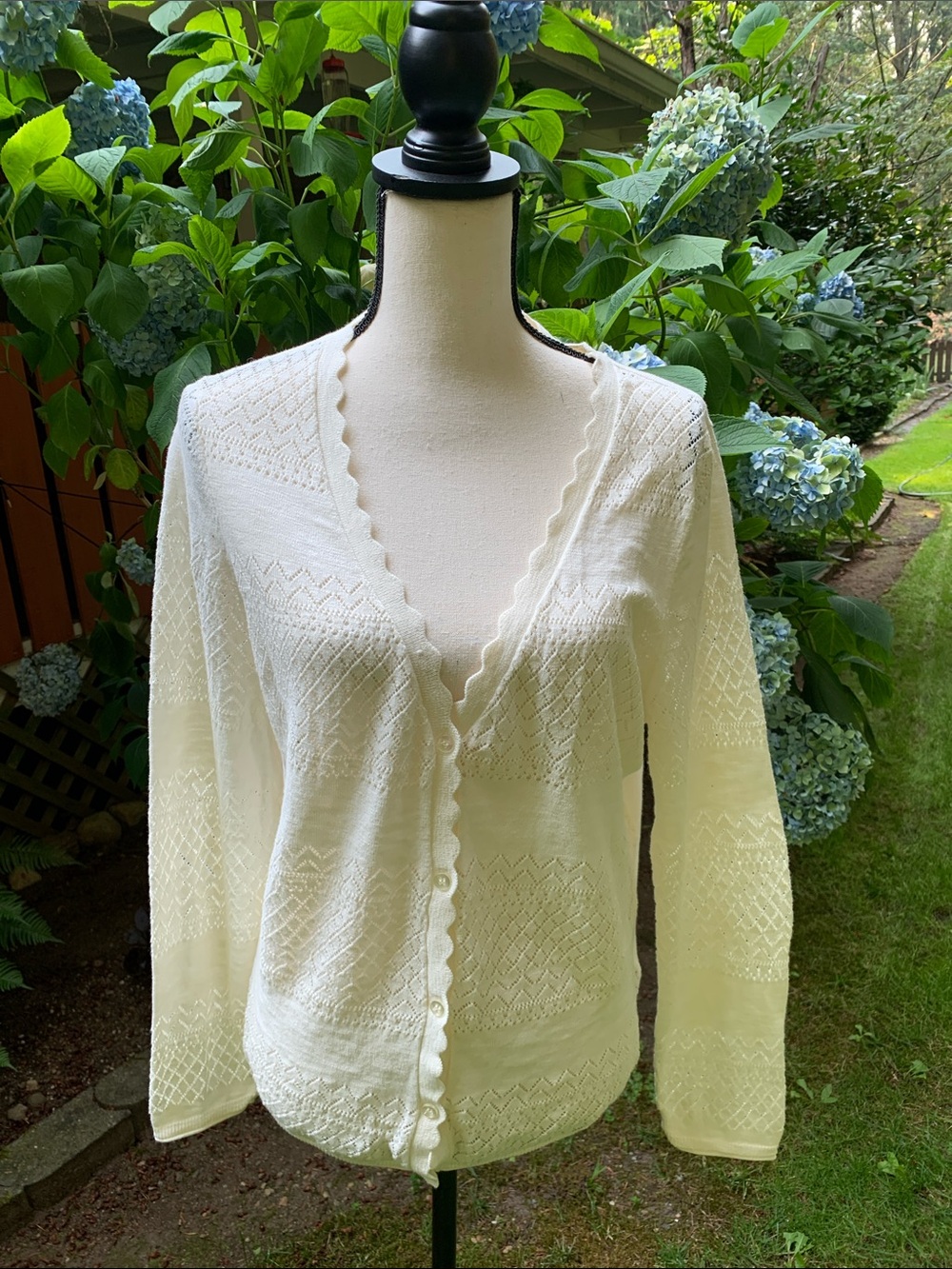 Frye Cream Scalloped-Edge Knit Button-Front Cardigan NWOT